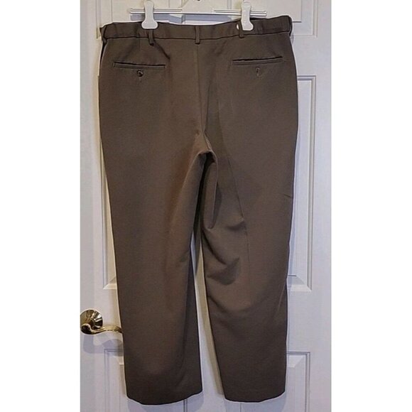 George Khaki Chino Pants Mens 40x30 Beige Half Elastic Waist Straight Cotton - Picture 2 of 7